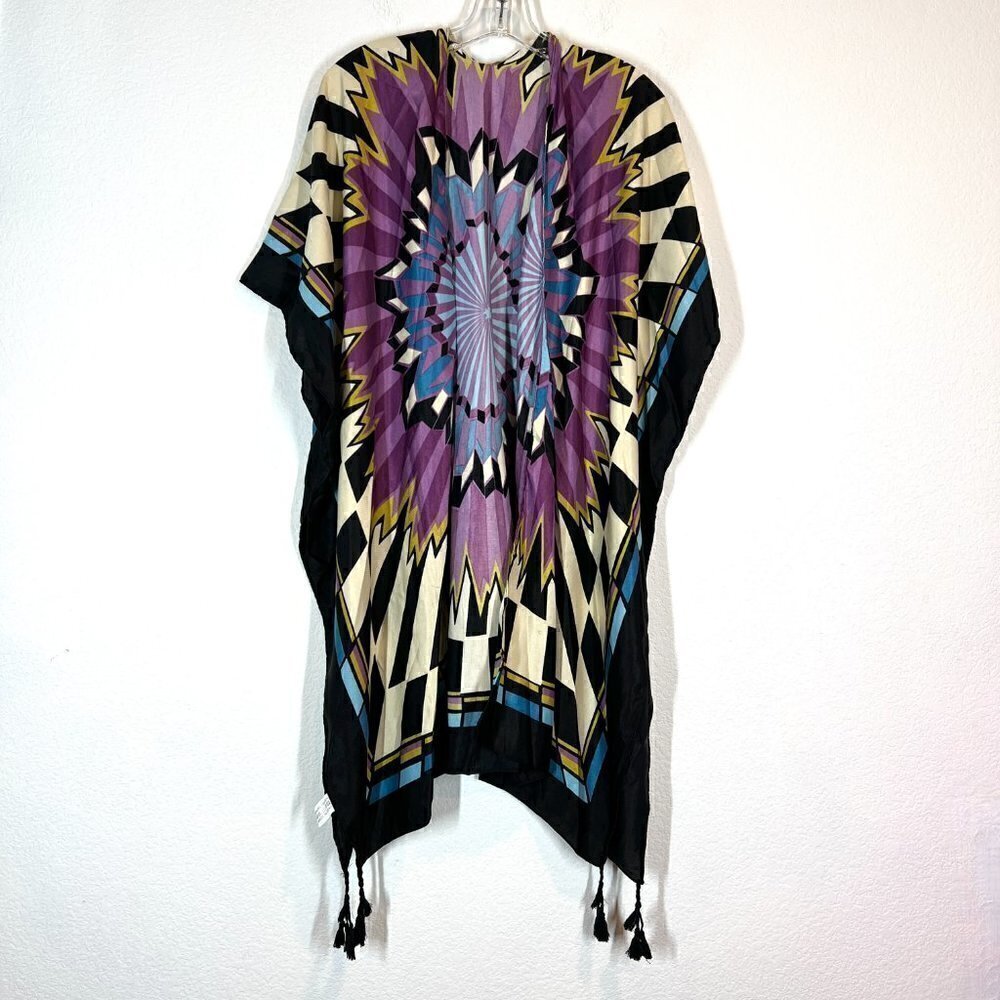 Kimono Shawl Cover Up Purple Black Hippie One Size